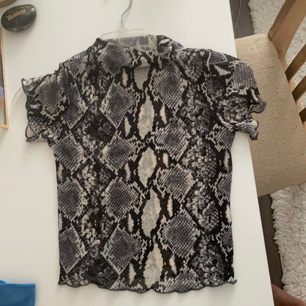 Mesh, snake print,  turtleneck crop top